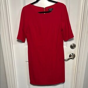 Red Sheath Mini Dress with Crew Neck for Cocktail